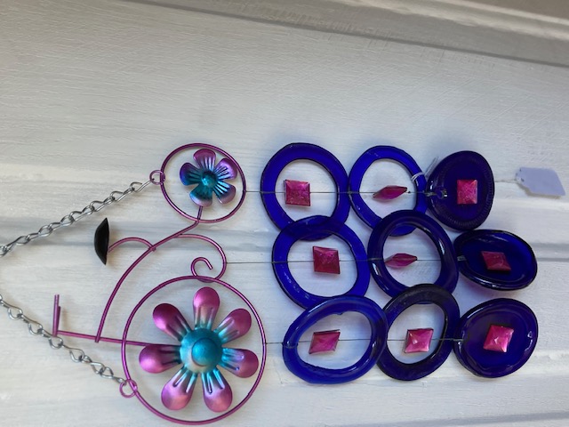Blue Rings with Bike with Colored Flowers - Glass Wind Chimes